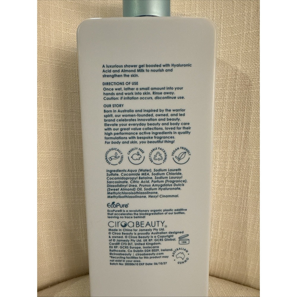 CIROA‎ Almond Milk & Hyaluronic Acid HYDRATE Shower Soap-JUMBO 33.8 Oz - Picture 3 of 4